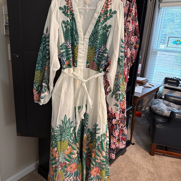 Boden Women's Green Notch Neck Cotton Maxi Dress Ivory Pineapple Floral 16 - 18 - Picture 3 of 11